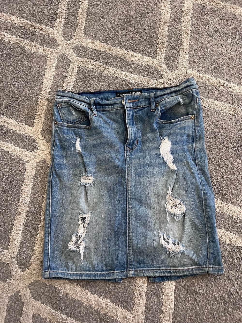 Express Distressed Light Blue Denim Mini Skirt